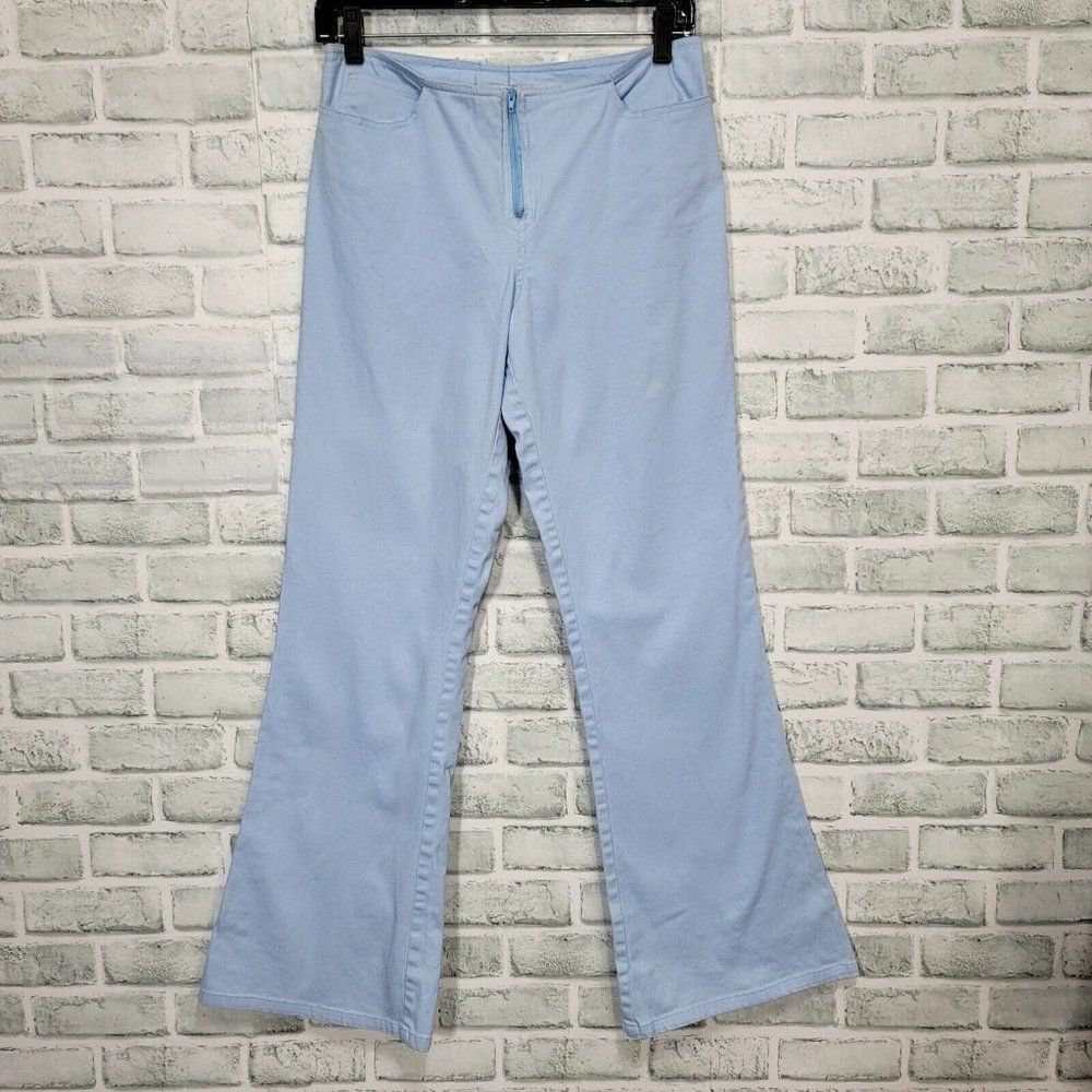 Vintage 90s Y2K Anchor Blue Womens M Light Blue Low Rise Stretch Flare Pants‎